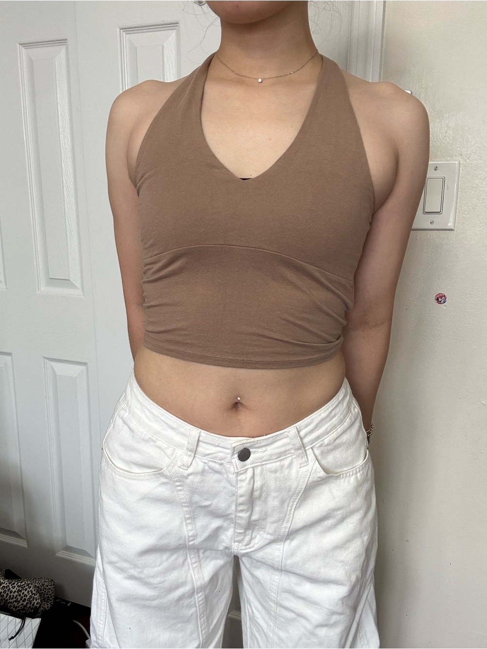hollister women's halter crop top - brown xs
